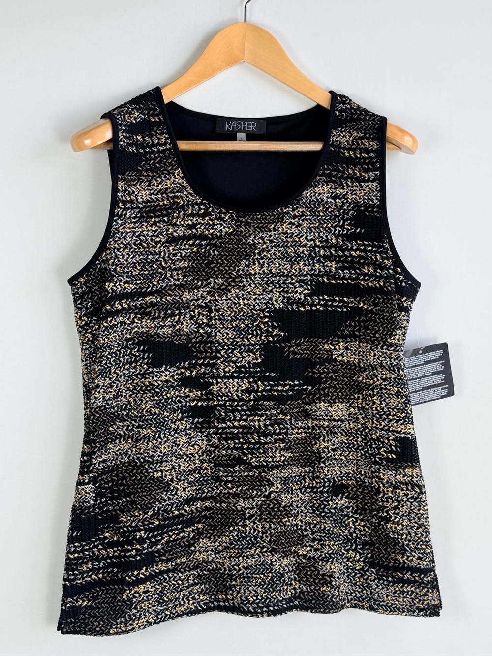 Kasper NWT Black Gold Metallic Textured Knit Sleeveless Top Size Large